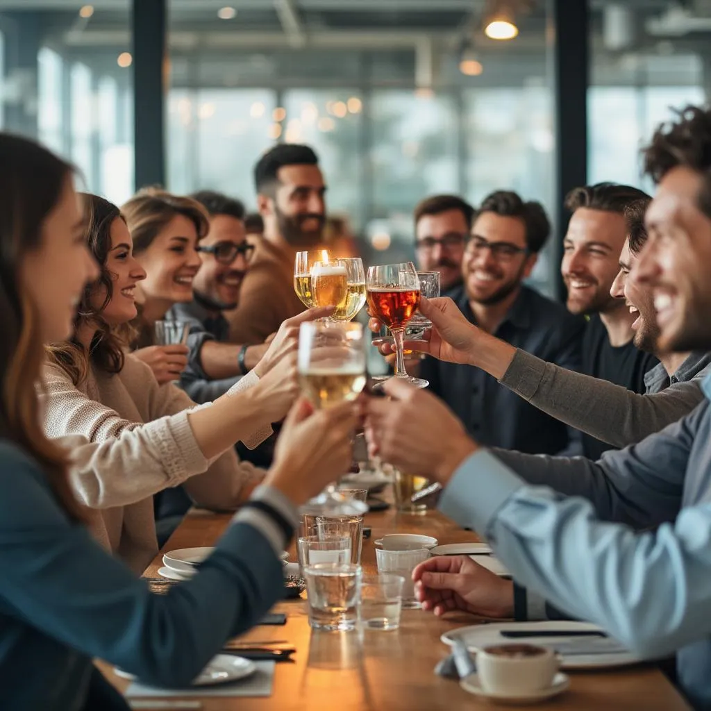 Celebración de un hito de proyecto con el equipo y el cliente