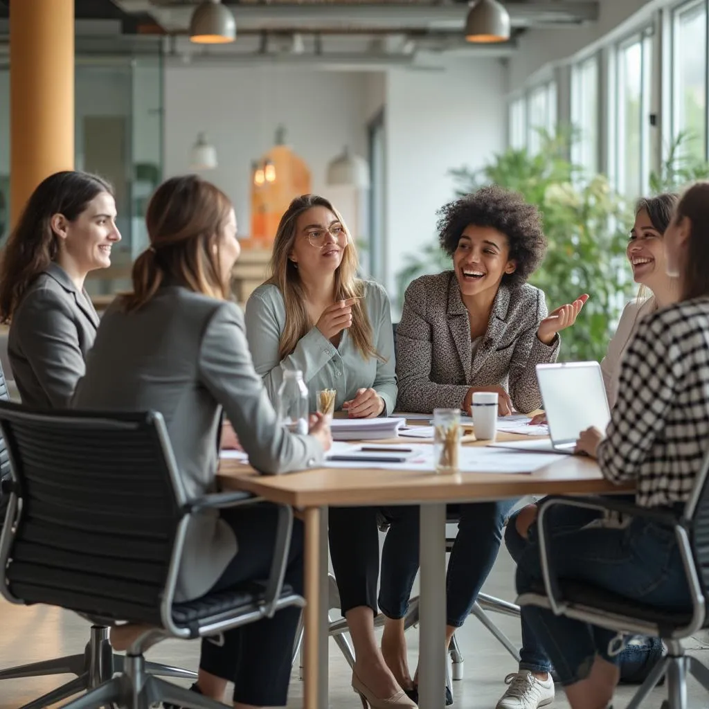 Equipo de consultores discutiendo estrategias en una oficina moderna